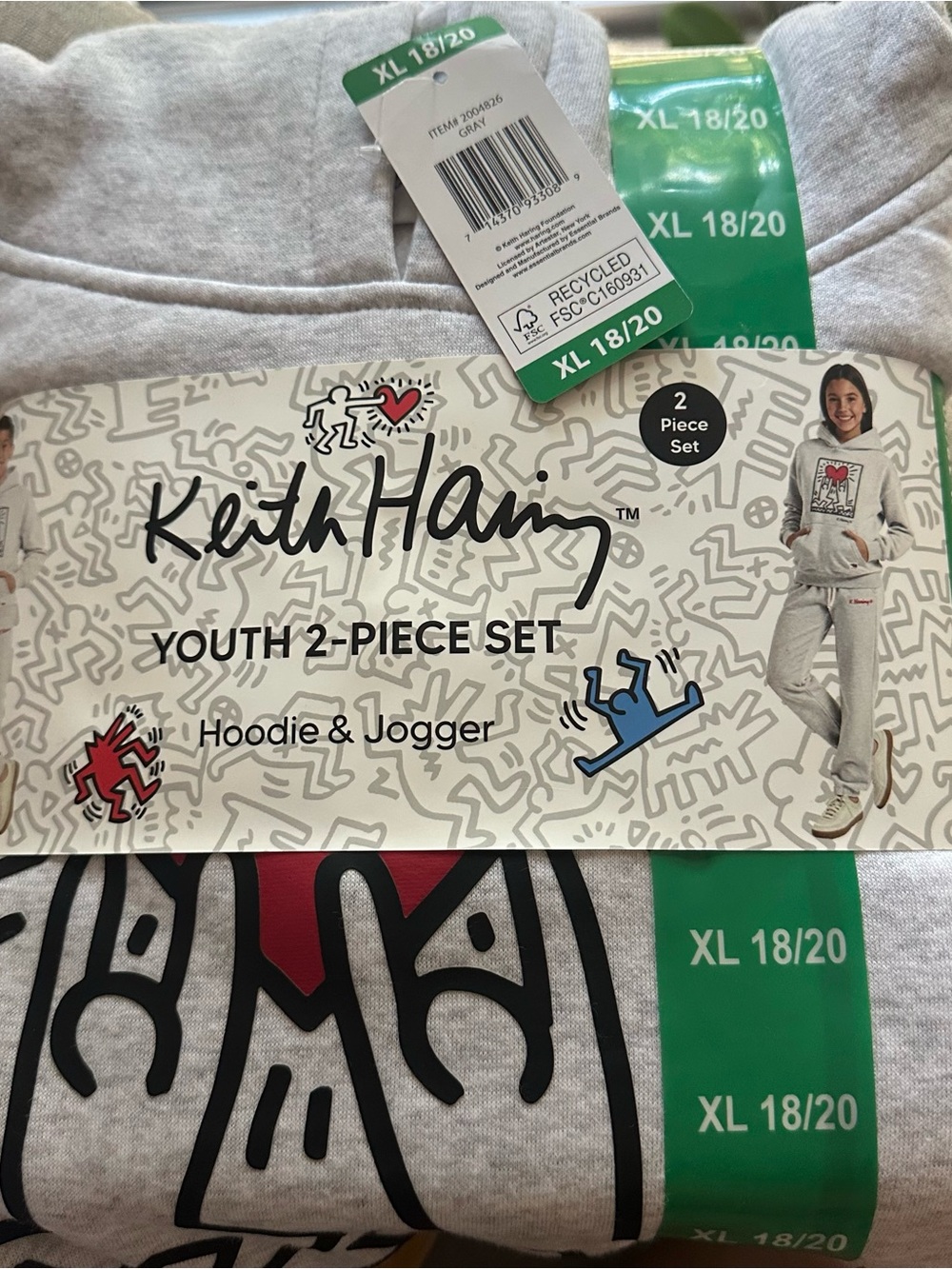 Keith Haring NWT Youth Gray Hoodie & Jogger 2-Piece Set Size XL 18/20